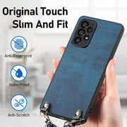 For Samsung Galaxy S25+ 5G Vintage Leather PC Back Cover Phone Case with Crossbody Strap(Blue)