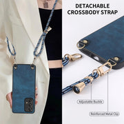 For Samsung Galaxy S25+ 5G Vintage Leather PC Back Cover Phone Case with Crossbody Strap(Blue)