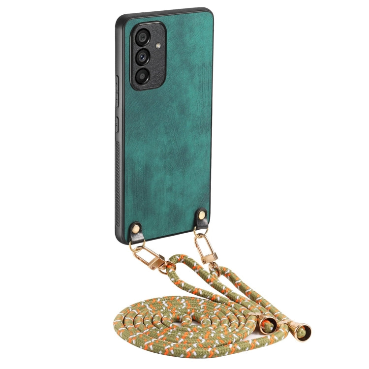 For Samsung Galaxy S25+ 5G Vintage Leather PC Back Cover Phone Case with Crossbody Strap(Green)