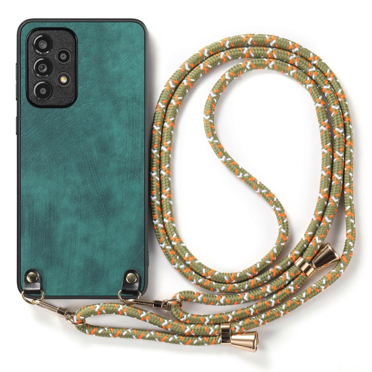 For Samsung Galaxy S25+ 5G Vintage Leather PC Back Cover Phone Case with Crossbody Strap(Green)