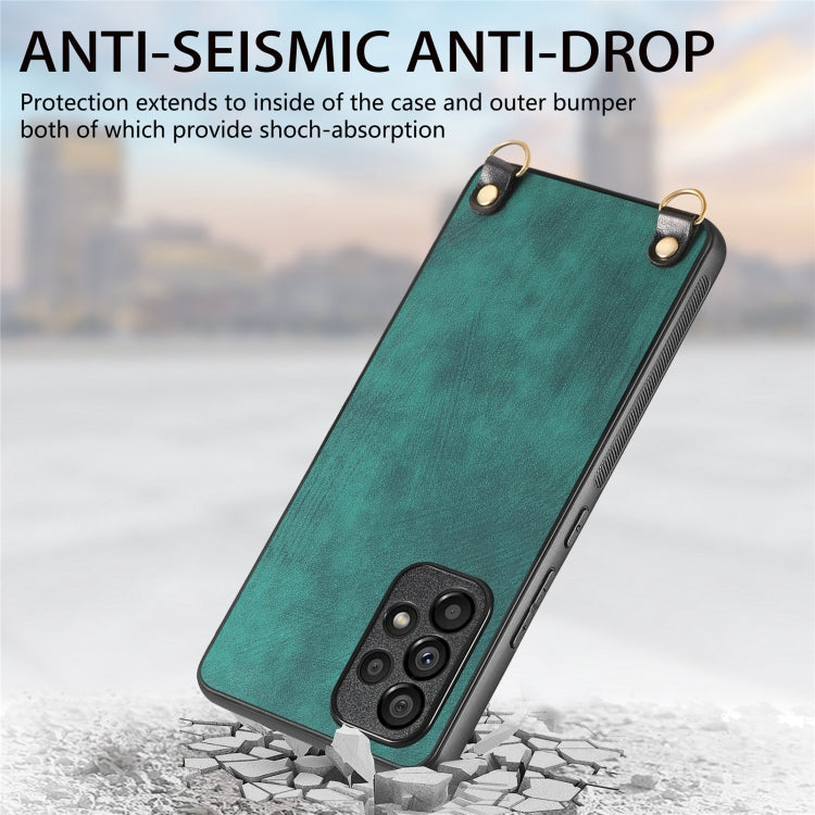 For Samsung Galaxy S25+ 5G Vintage Leather PC Back Cover Phone Case with Crossbody Strap(Green)
