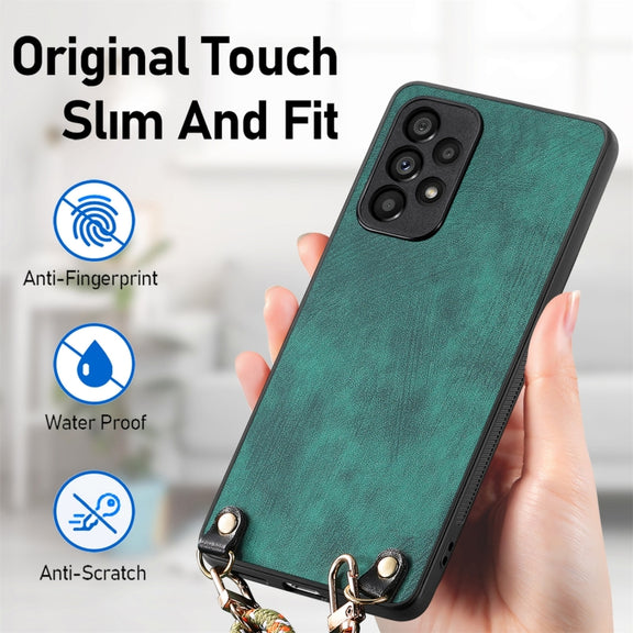 For Samsung Galaxy S25+ 5G Vintage Leather PC Back Cover Phone Case with Crossbody Strap(Green)