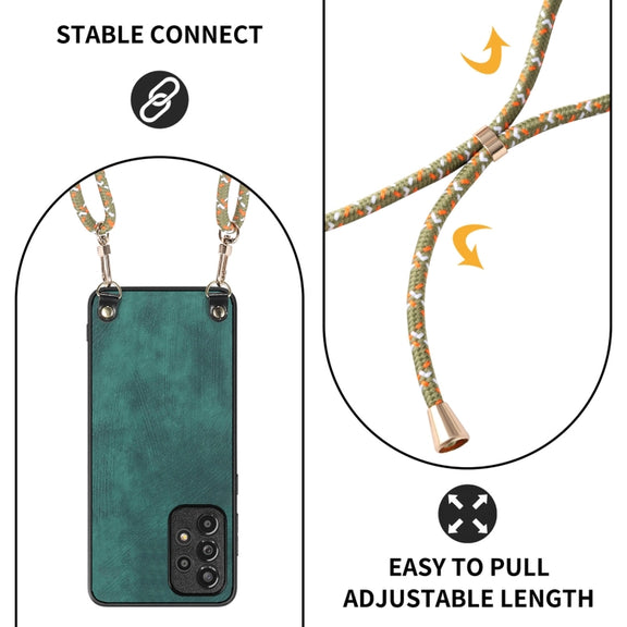 For Samsung Galaxy S25+ 5G Vintage Leather PC Back Cover Phone Case with Crossbody Strap(Green)