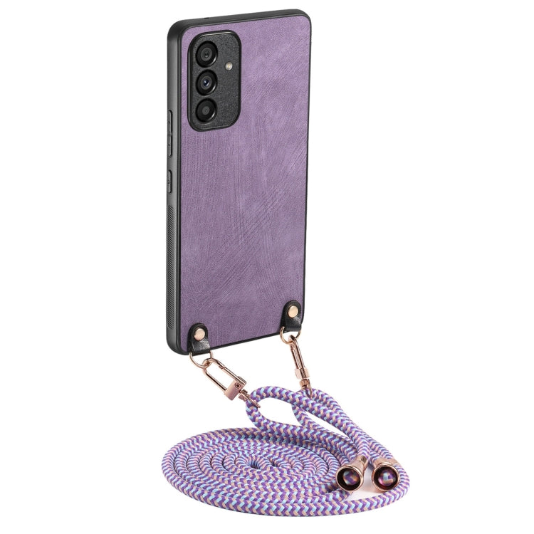 For Samsung Galaxy S25+ 5G Vintage Leather PC Back Cover Phone Case with Crossbody Strap(Purple)