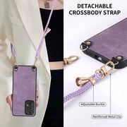 For Samsung Galaxy S25+ 5G Vintage Leather PC Back Cover Phone Case with Crossbody Strap(Purple)
