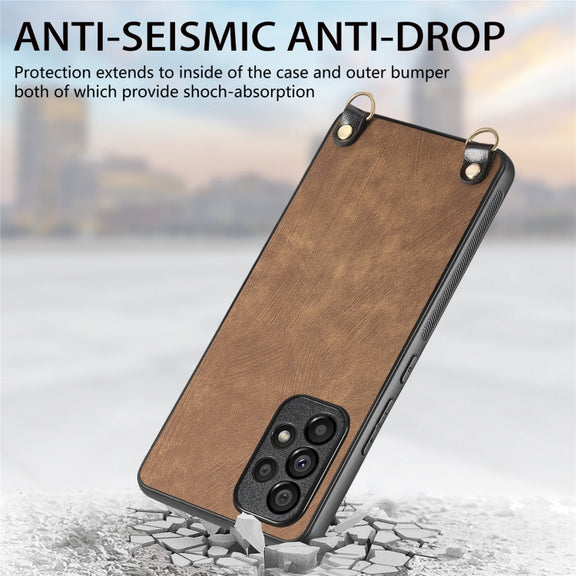 For Samsung Galaxy S25+ 5G Vintage Leather PC Back Cover Phone Case with Crossbody Strap(Brown)