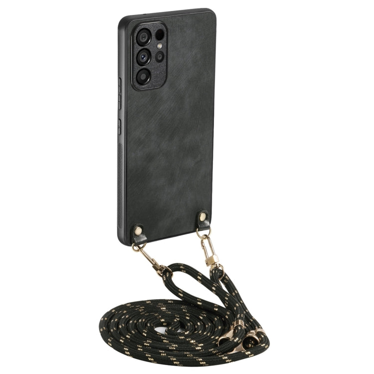 For Samsung Galaxy S25 Ultra 5G Vintage Leather PC Back Cover Phone Case with Crossbody Strap(Black)