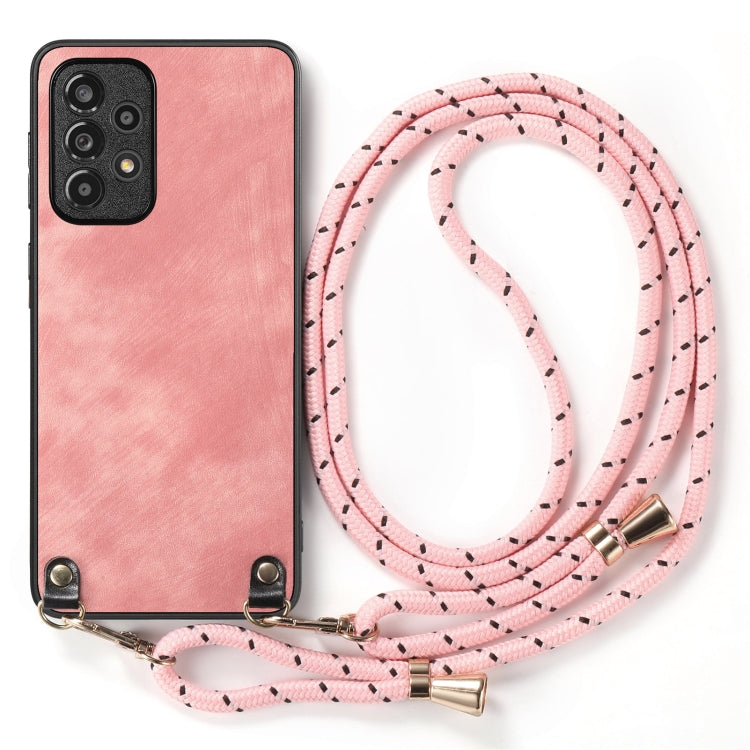 For Samsung Galaxy S25 Ultra 5G Vintage Leather PC Back Cover Phone Case with Crossbody Strap(Pink)