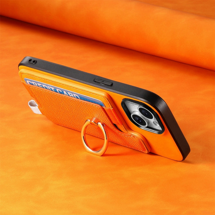 For Samsung Galaxy S25 5G Retro Cross Leather Ring Horizontal Insert Card Bag MagSafe Phone Case(Yellow)