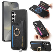 For Samsung Galaxy S25 5G Retro Cross Leather Ring Horizontal Insert Card Bag MagSafe Phone Case(Black)