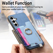 For Samsung Galaxy S25+ 5G Retro Cross Leather Ring Horizontal Insert Card Bag MagSafe Phone Case(Blue)