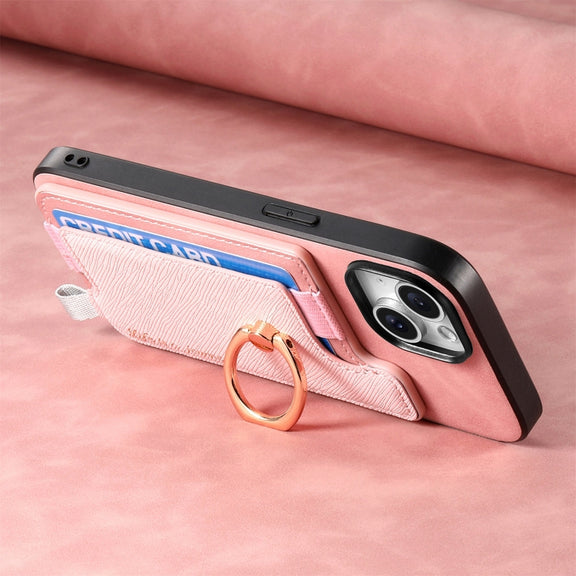 For Samsung Galaxy S25+ 5G Retro Cross Leather Ring Horizontal Insert Card Bag MagSafe Phone Case(Pink)