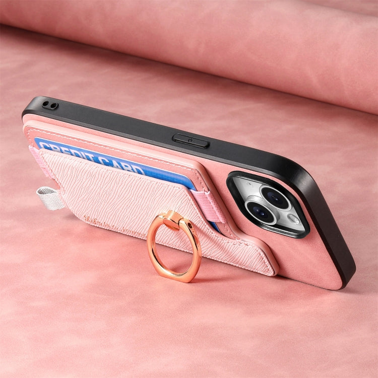 For Samsung Galaxy S25+ 5G Retro Cross Leather Ring Horizontal Insert Card Bag MagSafe Phone Case(Pink)