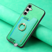 For Samsung Galaxy S25+ 5G Retro Cross Leather Ring Horizontal Insert Card Bag MagSafe Phone Case(Green)