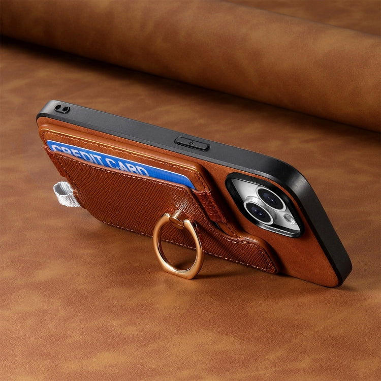 For Samsung Galaxy S25+ 5G Retro Cross Leather Ring Horizontal Insert Card Bag MagSafe Phone Case(Brown)