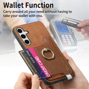 For Samsung Galaxy S25 Ultra 5G Retro Cross Leather Ring Horizontal Insert Card Bag MagSafe Phone Case(Brown)