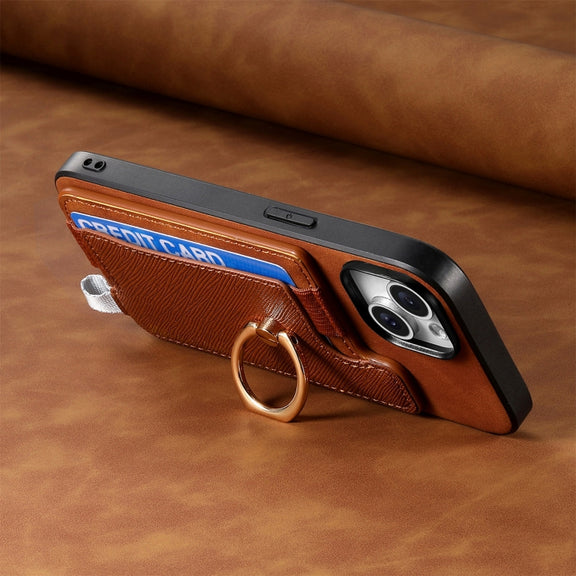For Samsung Galaxy S25 Ultra 5G Retro Cross Leather Ring Horizontal Insert Card Bag MagSafe Phone Case(Brown)