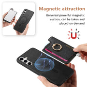 For Samsung Galaxy S25 Ultra 5G Retro Cross Leather Ring Horizontal Insert Card Bag MagSafe Phone Case(Black)
