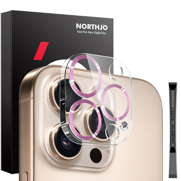 For iPhone 16 Pro / 16 Pro Max NORTHJO Camera Lens Protector CD Veins 3D Tempered Glass Film(Pink)