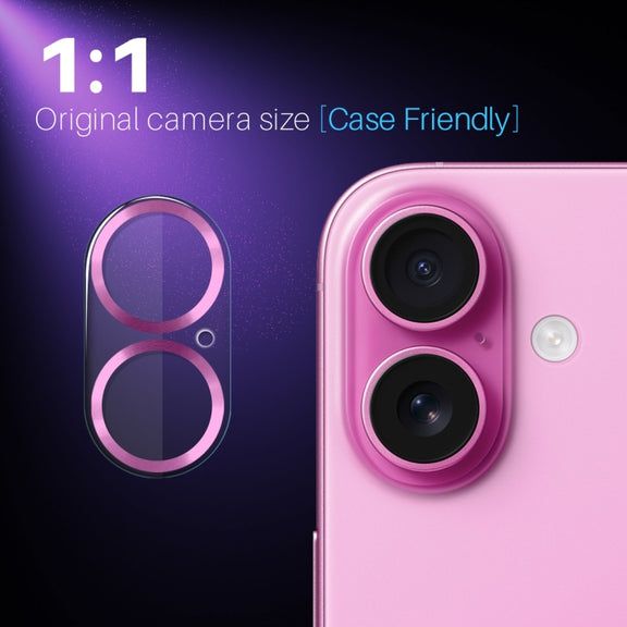 For iPhone 16 / 16 Plus NORTHJO Camera Lens Protector CD Veins 3D Tempered Glass Film(Pink)