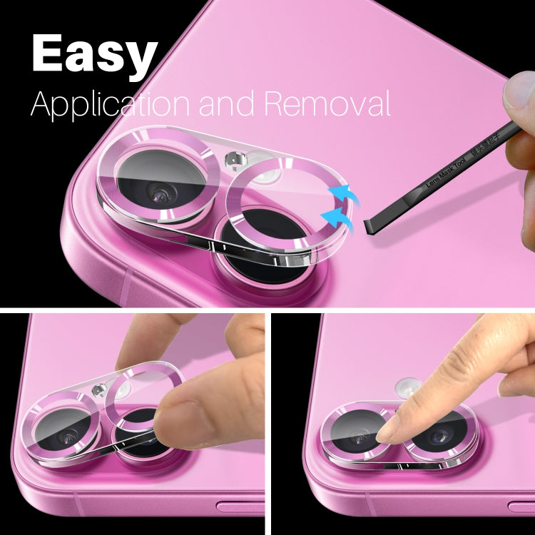 For iPhone 16 / 16 Plus NORTHJO Camera Lens Protector CD Veins 3D Tempered Glass Film(Pink)