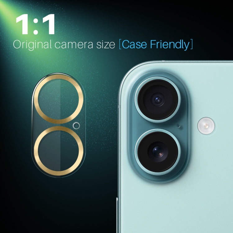 For iPhone 16 / 16 Plus NORTHJO Camera Lens Protector CD Veins 3D Tempered Glass Film(Gold)