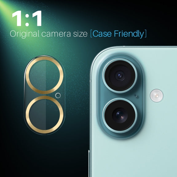 For iPhone 16 / 16 Plus NORTHJO Camera Lens Protector CD Veins 3D Tempered Glass Film(Gold)