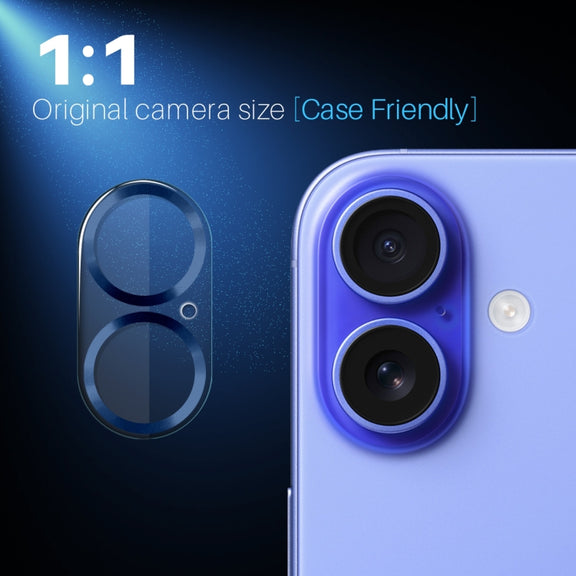 For iPhone 16 / 16 Plus NORTHJO Camera Lens Protector CD Veins 3D Tempered Glass Film(Blue)