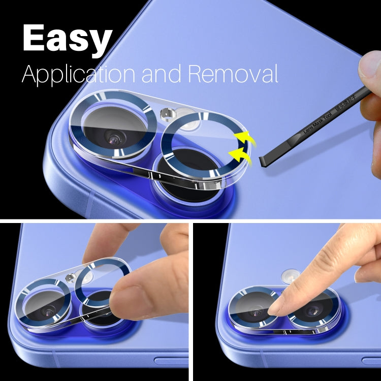 For iPhone 16 / 16 Plus NORTHJO Camera Lens Protector CD Veins 3D Tempered Glass Film(Blue)
