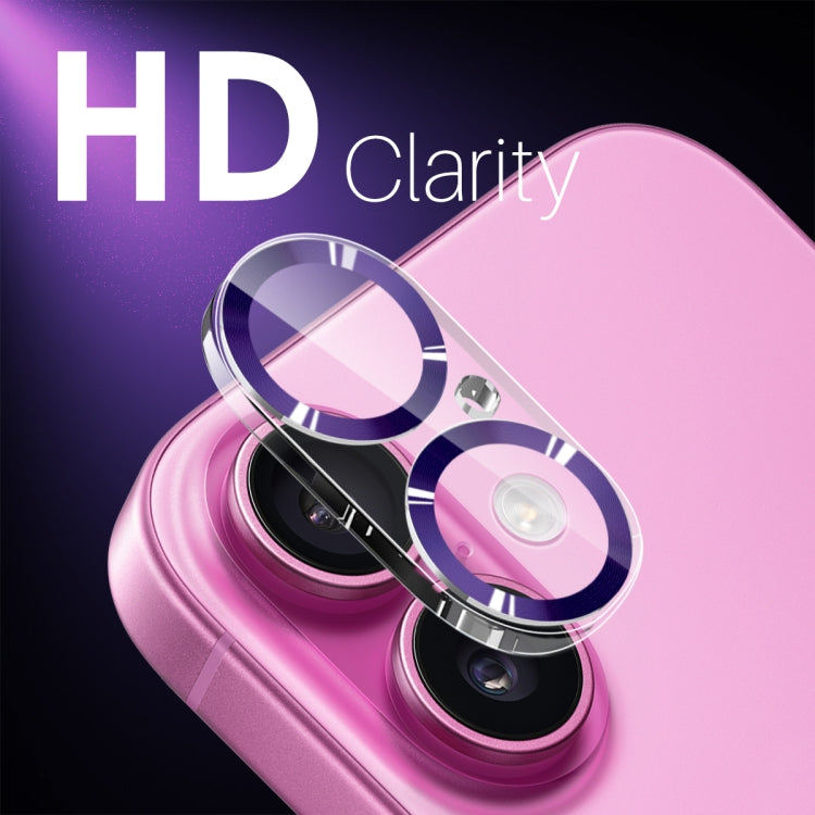 For iPhone 16 / 16 Plus NORTHJO Camera Lens Protector CD Veins 3D Tempered Glass Film(Purple)