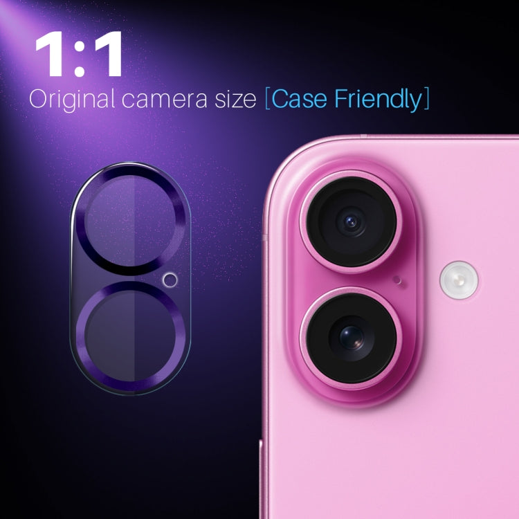 For iPhone 16 / 16 Plus NORTHJO Camera Lens Protector CD Veins 3D Tempered Glass Film(Purple)
