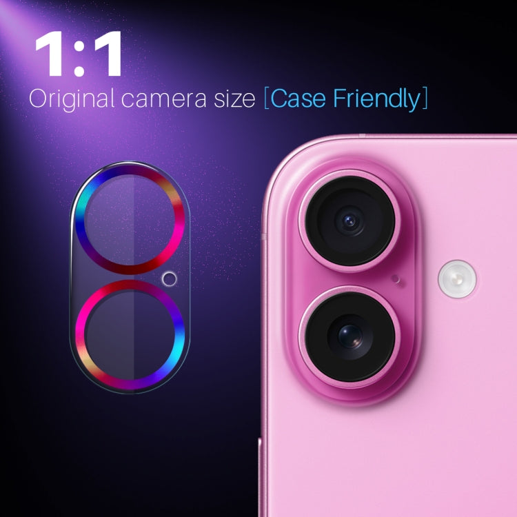For iPhone 16 / 16 Plus NORTHJO Camera Lens Protector CD Veins 3D Tempered Glass Film(Colorful)