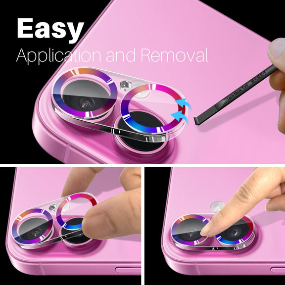 For iPhone 16 / 16 Plus NORTHJO Camera Lens Protector CD Veins 3D Tempered Glass Film(Colorful)