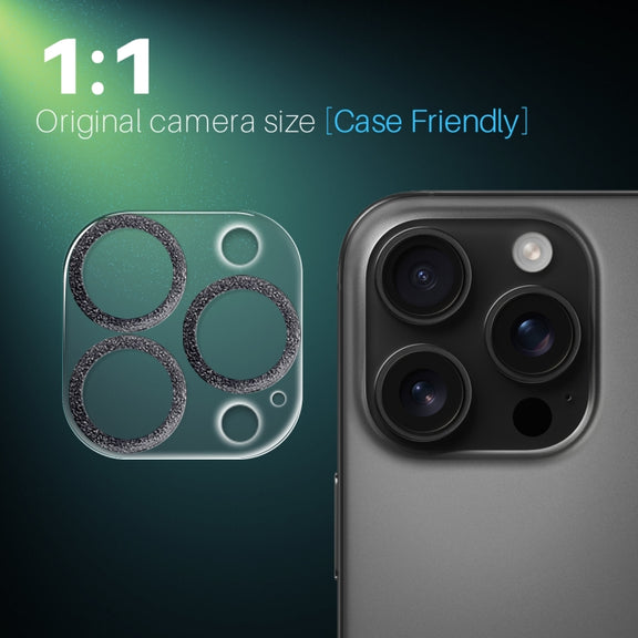 For iPhone 16 Pro / 16 Pro Max NORTHJO Camera Lens Protector Glitter Ring 3D Tempered Glass Film(Black)
