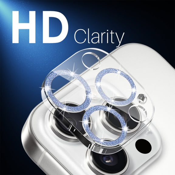 For iPhone 16 Pro / 16 Pro Max NORTHJO Camera Lens Protector Glitter Ring 3D Tempered Glass Film(Blue)