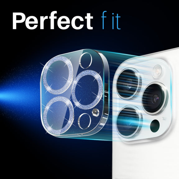 For iPhone 16 Pro / 16 Pro Max NORTHJO Camera Lens Protector Glitter Ring 3D Tempered Glass Film(Blue)