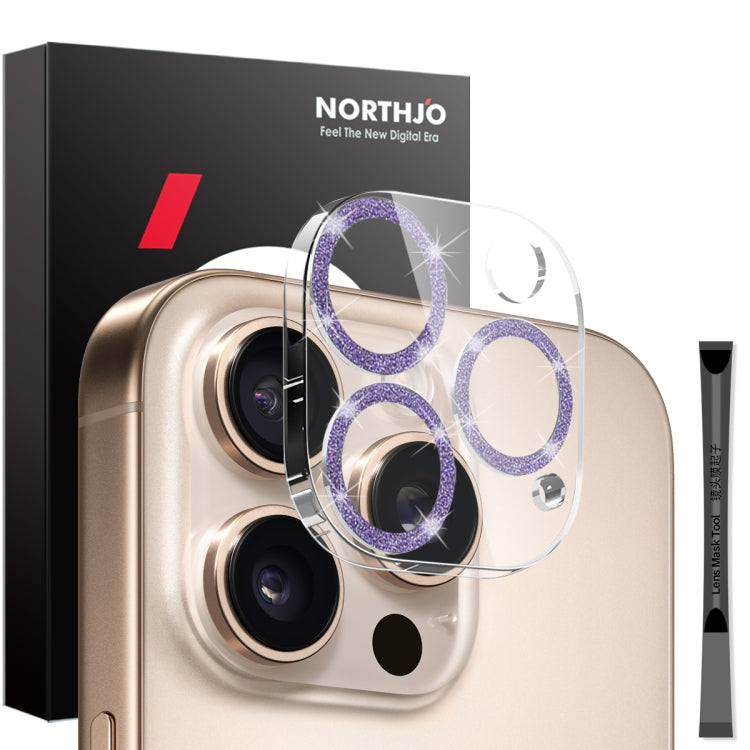 For iPhone 16 Pro / 16 Pro Max NORTHJO Camera Lens Protector Glitter Ring 3D Tempered Glass Film(Purple)