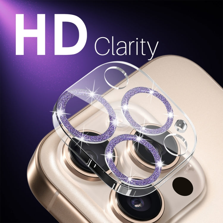 For iPhone 16 Pro / 16 Pro Max NORTHJO Camera Lens Protector Glitter Ring 3D Tempered Glass Film(Purple)