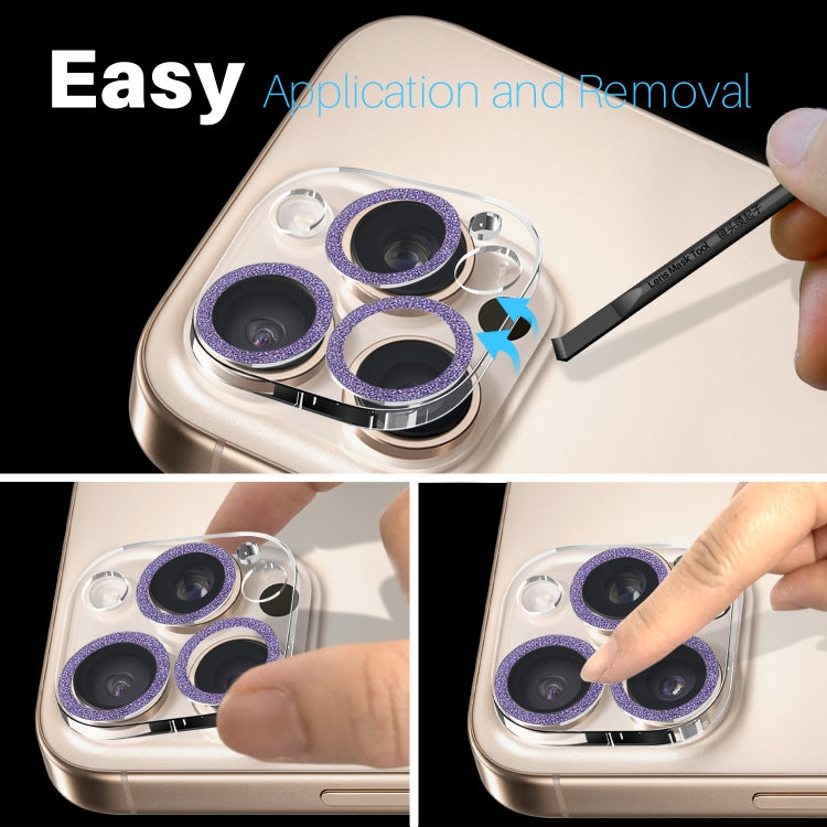 For iPhone 16 Pro / 16 Pro Max NORTHJO Camera Lens Protector Glitter Ring 3D Tempered Glass Film(Purple)