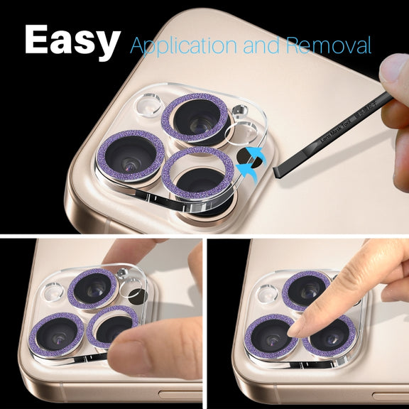 For iPhone 16 Pro / 16 Pro Max NORTHJO Camera Lens Protector Glitter Ring 3D Tempered Glass Film(Purple)