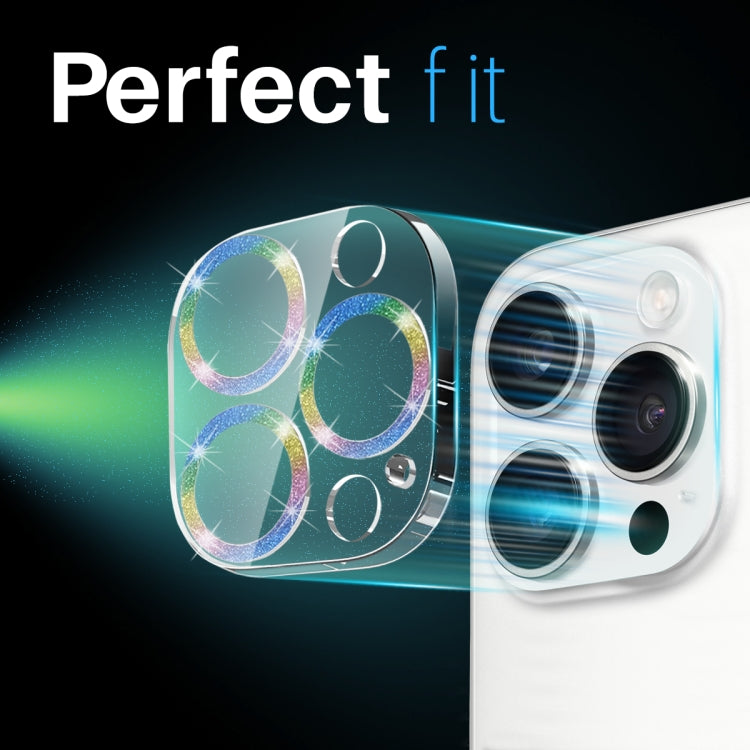 For iPhone 16 Pro / 16 Pro Max NORTHJO Camera Lens Protector Glitter Ring 3D Tempered Glass Film(Colorful)