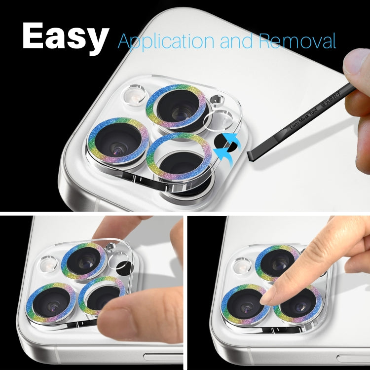 For iPhone 16 Pro / 16 Pro Max NORTHJO Camera Lens Protector Glitter Ring 3D Tempered Glass Film(Colorful)
