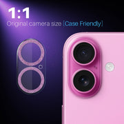 For iPhone 16 / 16 Plus NORTHJO Camera Lens Protector Glitter Ring 3D Tempered Glass Film(Pink)