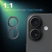 For iPhone 16 / 16 Plus NORTHJO Camera Lens Protector Glitter Ring 3D Tempered Glass Film(Black)