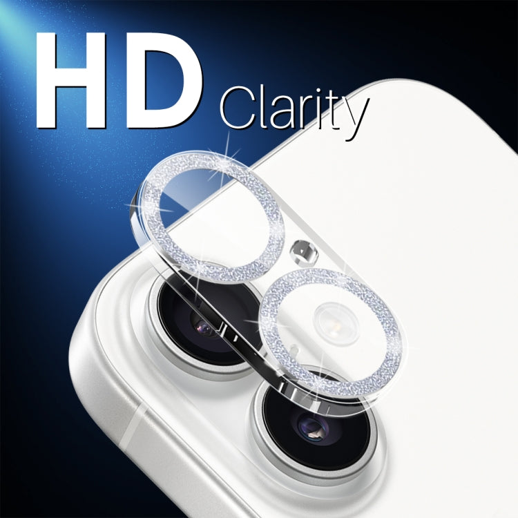 For iPhone 16 / 16 Plus NORTHJO Camera Lens Protector Glitter Ring 3D Tempered Glass Film(Silver)