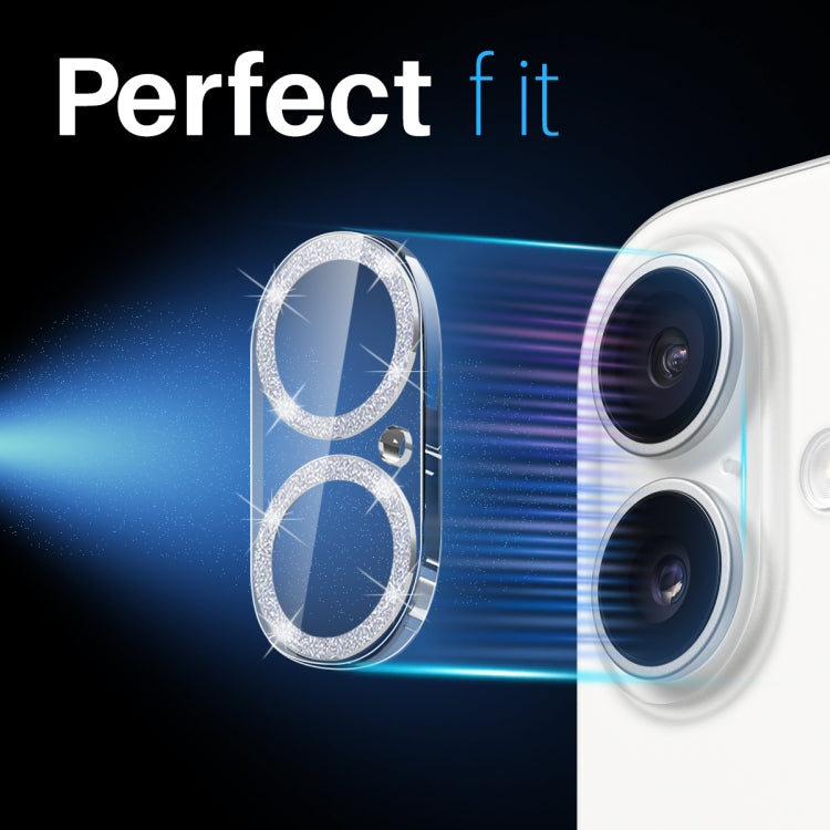 For iPhone 16 / 16 Plus NORTHJO Camera Lens Protector Glitter Ring 3D Tempered Glass Film(Silver)