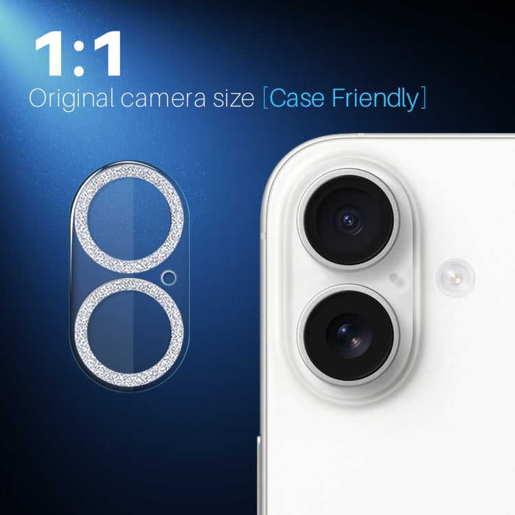 For iPhone 16 / 16 Plus NORTHJO Camera Lens Protector Glitter Ring 3D Tempered Glass Film(Silver)