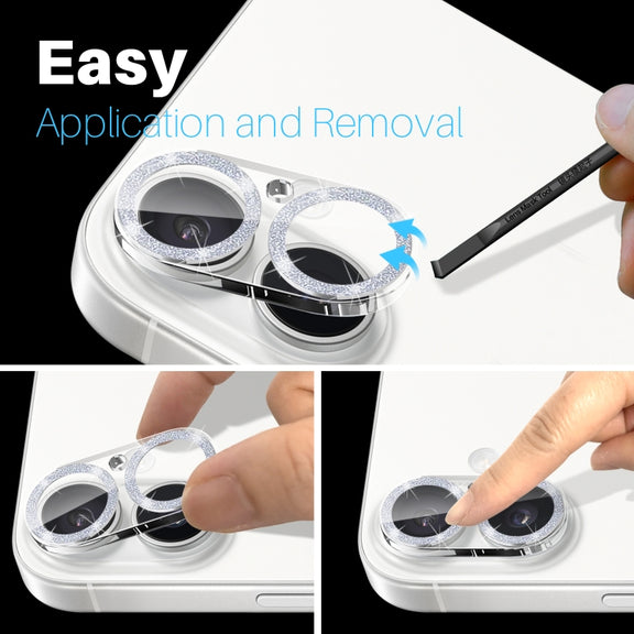 For iPhone 16 / 16 Plus NORTHJO Camera Lens Protector Glitter Ring 3D Tempered Glass Film(Silver)