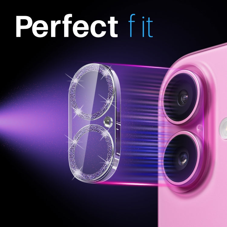 For iPhone 16 / 16 Plus NORTHJO Camera Lens Protector Glitter Ring 3D Tempered Glass Film(Purple)