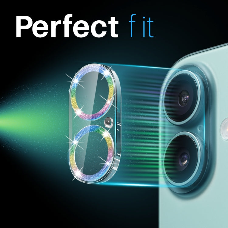 For iPhone 16 / 16 Plus NORTHJO Camera Lens Protector Glitter Ring 3D Tempered Glass Film(Colorful)